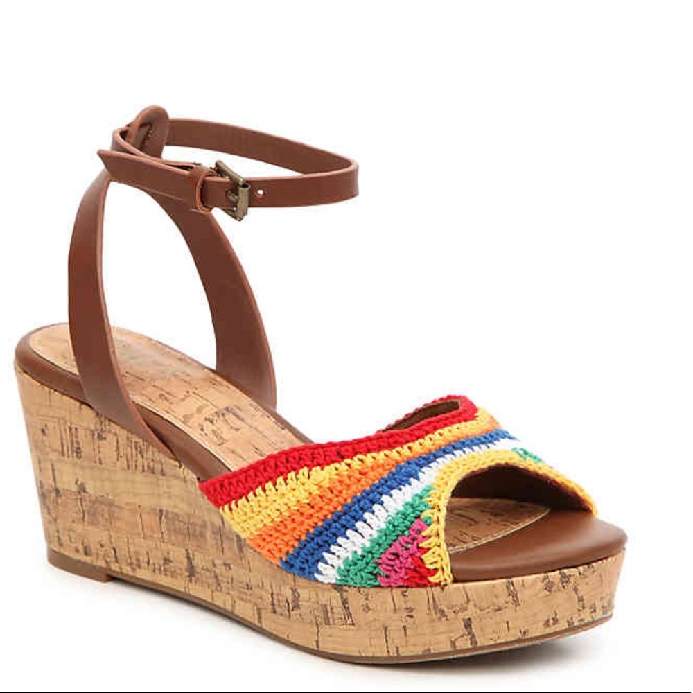 MIA MONICA macrame Rainbow cork platform wedge sandals